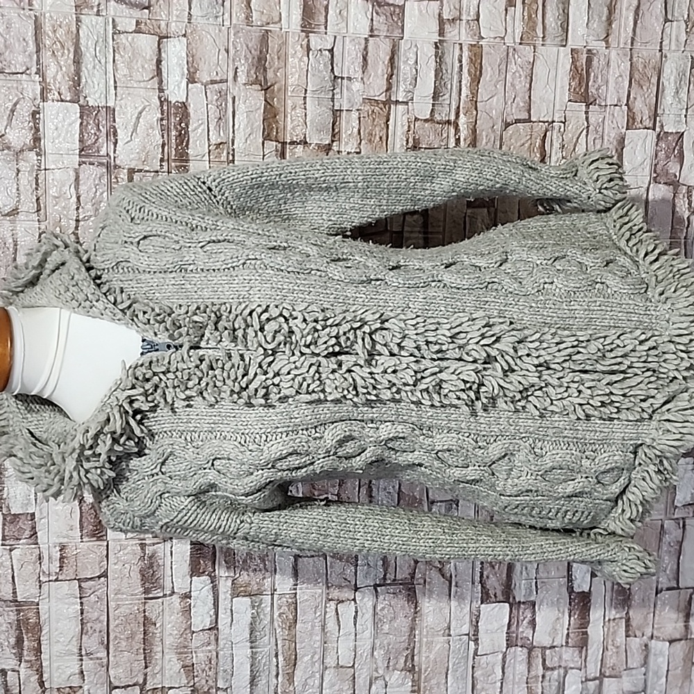 Sisandina Handcraft Gray Cable Knit Hooded Cardigan 100% Wool